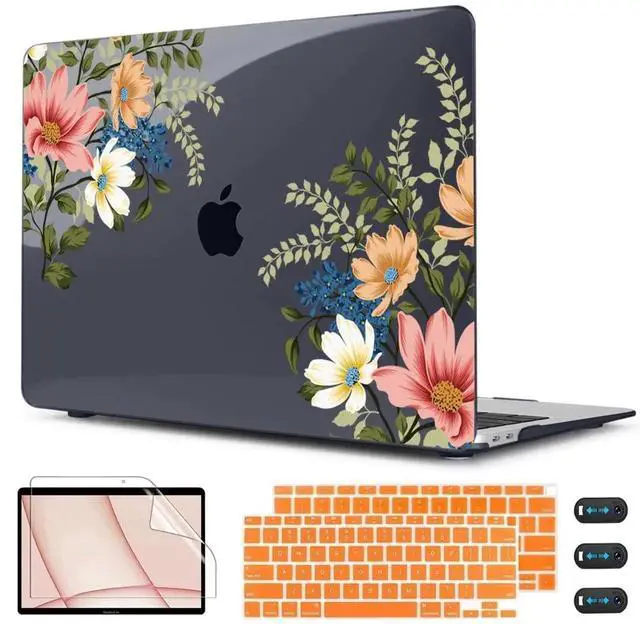 Alt view image 4 of 5 - CISSOOK for MacBook Air 13 inch Case 2021 2020 2019 2018 Release M1 A2337 A2179 A1932 Model, Floral Hard Shell Case with Keyboard Cover Screen Protector for MacBook Air 13 with Touch ID, Retro Flower