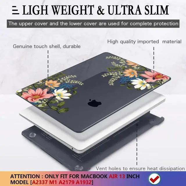 Alt view image 3 of 5 - CISSOOK for MacBook Air 13 inch Case 2021 2020 2019 2018 Release M1 A2337 A2179 A1932 Model, Floral Hard Shell Case with Keyboard Cover Screen Protector for MacBook Air 13 with Touch ID, Retro Flower