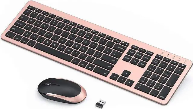 Main image of seenda Rechargeable Wireless Keyboard Mouse Combo Full Size Cordless Keyboard & Mouse Sets with Build-in Lithium Battery Ultra Thin Quiet Keyboard Mice (Rose Gold & Black)