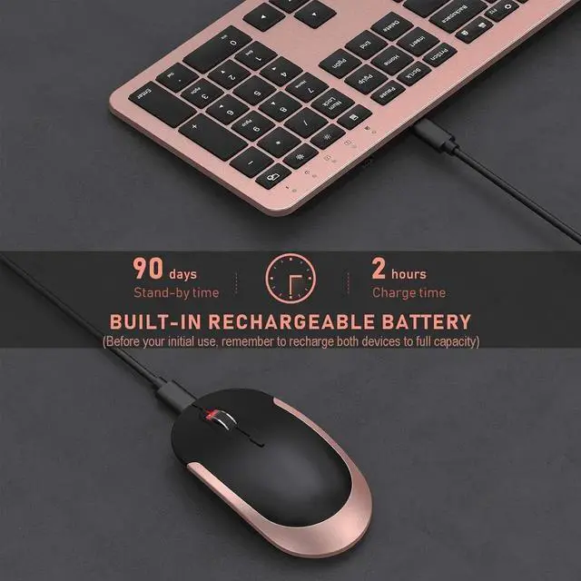 Alt view image 3 of 5 - seenda Rechargeable Wireless Keyboard Mouse Combo Full Size Cordless Keyboard & Mouse Sets with Build-in Lithium Battery Ultra Thin Quiet Keyboard Mice (Rose Gold & Black)