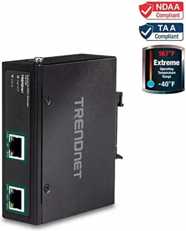 Alt view image 2 of 5 - TRENDnet Industrial Gigabit PoE+ Extender, TI-E100, Single Port PoE, Power Over Ethernet, Supports PoE (15.4W) and PoE+ (30W), Extends 100m, Cascade 2 Units for Distance Up to 300m (984 ft.), IP30