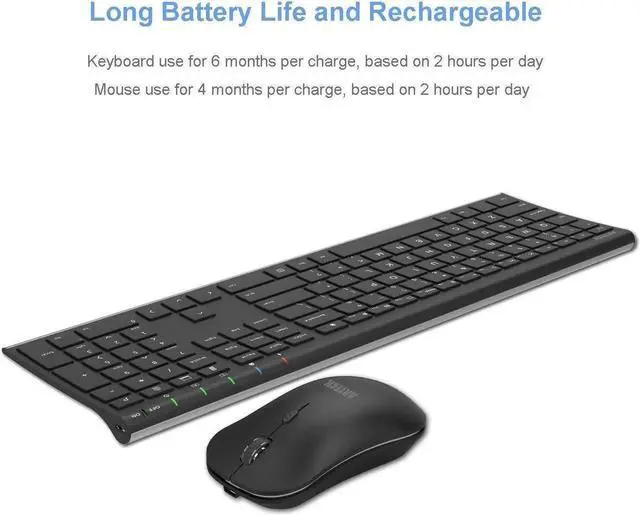 Alt view image 2 of 5 - Arteck 2.4G Wireless Keyboard and Mouse Combo Stainless Steel Ultra Slim Full Size Keyboard Keyboard and Ergonomic Mice for Computer Desktop PC Laptop and Windows 10/8/7 Build in Rechargeable Battery