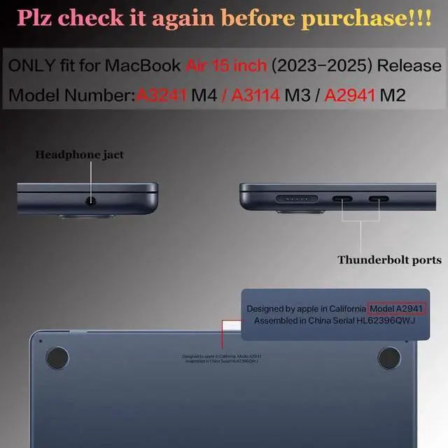 Alt view image 5 of 5 - CISSOOK Compatible with MacBook Air 15 inch Case 2023 2024 2025 Release M2 M3 M4, Plastic Hard Shell Case Keyboard Cover Screen Protector USB Adapter for MacBook Air 15 A2941 A3114 A3241, Forest