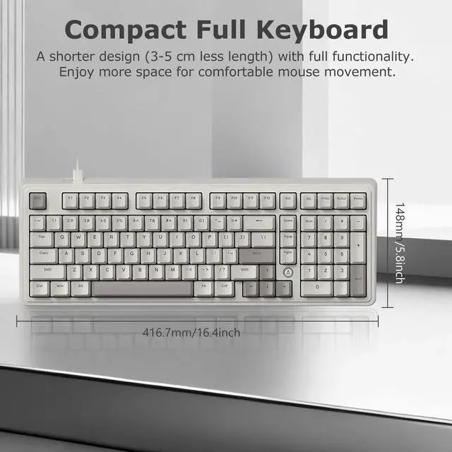 Alt view image 5 of 5 - FIRSTBLOOD ONLY GAME. AK980 Retro Mechanical Keyboard - 101-Key Hot-Swappable Gasket Mount Wired Keyboard with Pre-Lubed Red Switches, Anti-Ghosting, for Office & Quiet Typing (Grey-White)
