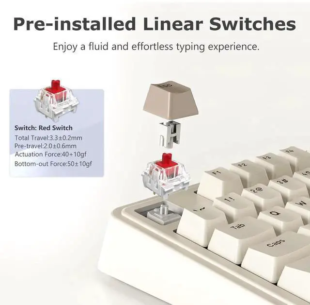 Alt view image 4 of 5 - FIRSTBLOOD ONLY GAME. AK980 Retro Mechanical Keyboard - 101-Key Hot-Swappable Gasket Mount Wired Keyboard with Pre-Lubed Red Switches, Anti-Ghosting, for Office & Quiet Typing (Grey-White)