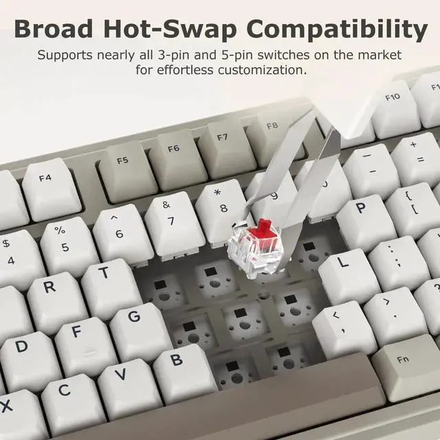 Alt view image 2 of 5 - FIRSTBLOOD ONLY GAME. AK980 Retro Mechanical Keyboard - 101-Key Hot-Swappable Gasket Mount Wired Keyboard with Pre-Lubed Red Switches, Anti-Ghosting, for Office & Quiet Typing (Grey-White)