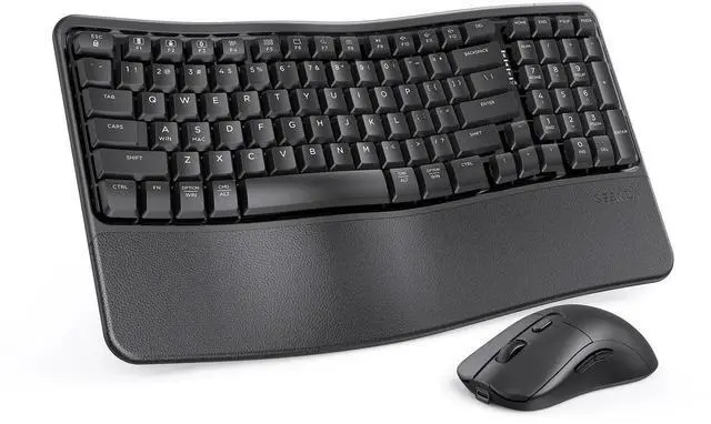 Main image of seenda Bluetooth Ergonomic Keyboard and Mouse, COE310 USB+Type-C+Bluetooth Multi-Device Rechargeable, Wave Wireless Keyboard Mouse Combo, Compatible for Windows/macOS/PC/Laptop/MacBook/iPad - Black