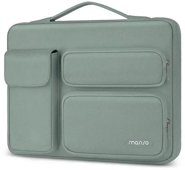 Main image of MOSISO 360 Protective Laptop Case 13.3 inch, 13-13.3 inch Laptop Sleeve Compatible with MacBook Air/Pro 13 / Pro 14, HP Dell ASUS Lenovo,Side Open Bag with 2 Raised&1 Flapover Pockets, Antique Green