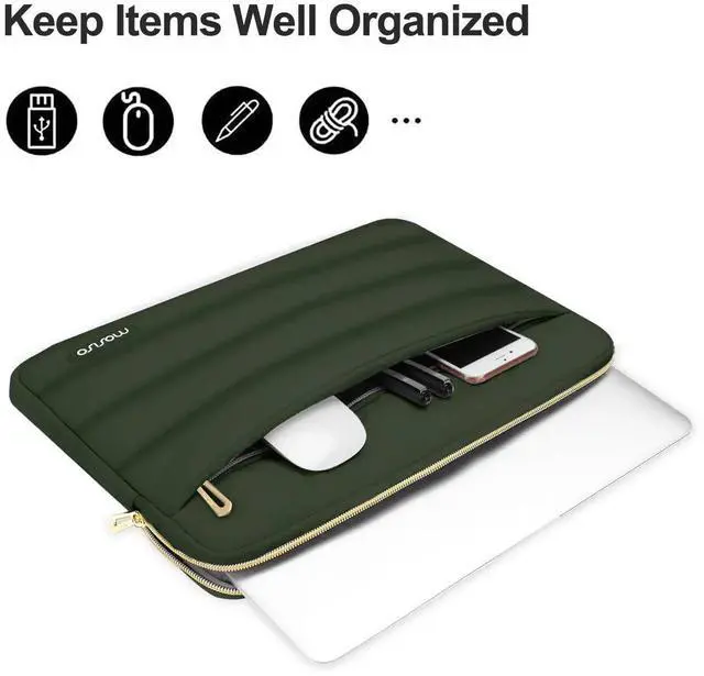 Alt view image 4 of 5 - MOSISO 15-15.6 inch Laptop Case, 16 inch Puffy Laptop Sleeve Compatible with MacBook Pro 16, HP Dell ASUS Acer Toshiba Lenovo Notebook Computer, Polyester Horizontal Bag with Small Case, Army Green