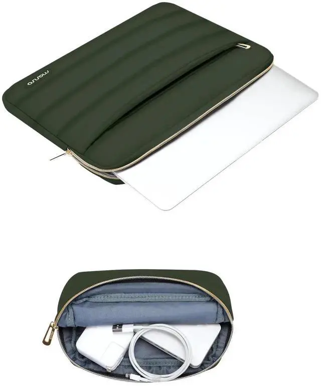 Alt view image 5 of 5 - MOSISO 15-15.6 inch Laptop Case, 16 inch Puffy Laptop Sleeve Compatible with MacBook Pro 16, HP Dell ASUS Acer Toshiba Lenovo Notebook Computer, Polyester Horizontal Bag with Small Case, Army Green