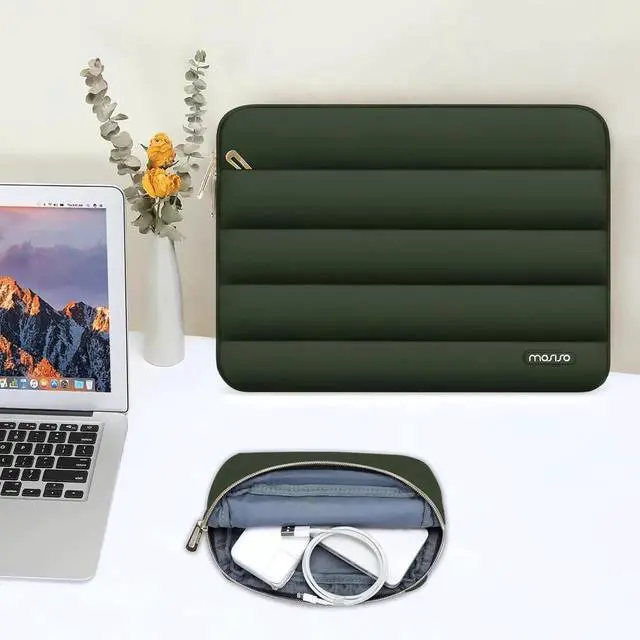 Main image of MOSISO 15-15.6 inch Laptop Case, 16 inch Puffy Laptop Sleeve Compatible with MacBook Pro 16, HP Dell ASUS Acer Toshiba Lenovo Notebook Computer, Polyester Horizontal Bag with Small Case, Army Green