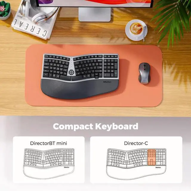 Alt view image 3 of 5 - MEETION Ergonomic Keyboard and Mouse Wireless Combo, 2.4G Curved Compact Keyboard with Cushioned Palm Rest, 4 Level DPI Adjustable Wireless Mouse, for Windows/Mac/Desktop/PC/Laptop, Gray Black