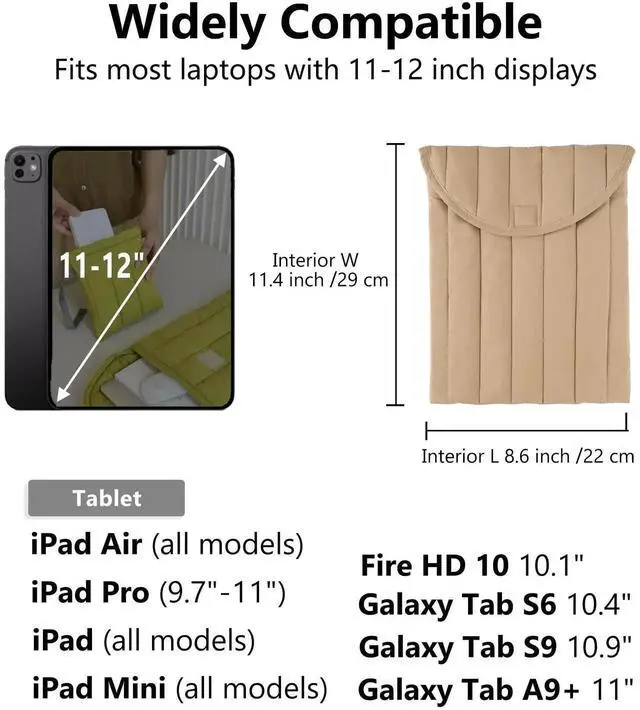 Alt view image 2 of 5 - Puffy Laptop Sleeve 11-12 Inch Beige, Protective Carrying Case for Men and Women, Cute Case Bag Compatible with 11 and 12 Inch Laptops, 10.9" Ipad 10, 10.2" Ipad 7 8 9 in Cover