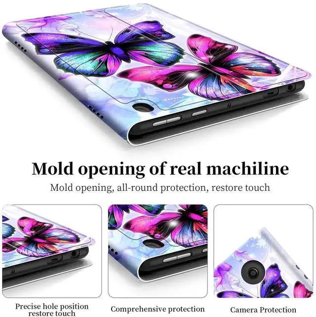 Alt view image 2 of 5 - for Fire HD 10 Tablet Case (1th Generation, 2021 Released), Slim Multi-Angles Auto Wake/Sleep Folio Stand Cover Case for Amazon Kindle Fire HD 10/10 Plus 10.1"-Purple Butterfly