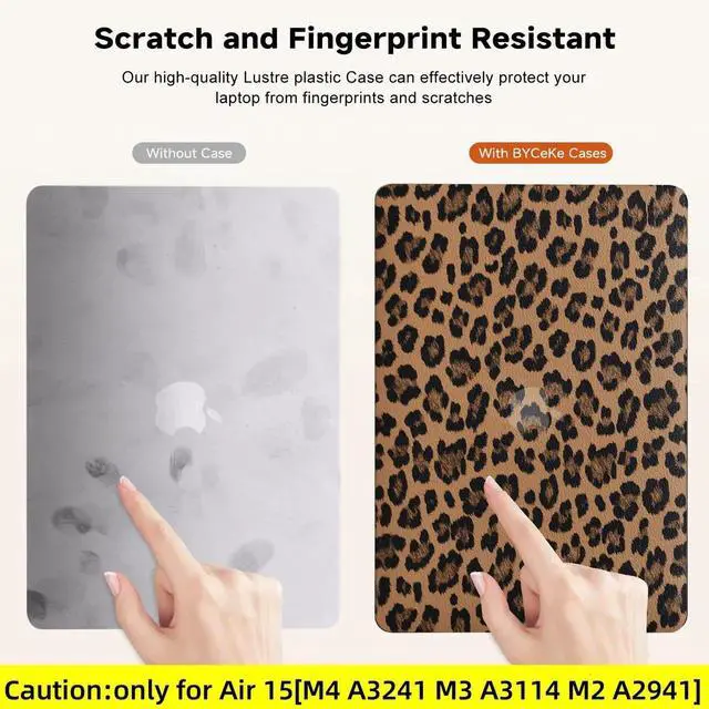 Alt view image 2 of 5 - BYCeke Compatible with MacBook Air 15 inch Case 2025 2024 2023 M4 A3241 M3 A3114 M2 A2941,for Mac Air15 M3 Leather Cheetah Print Hard Shell&Keyboard Cover for MacBook 15 M4 Plastic Cases,Leopard Brown