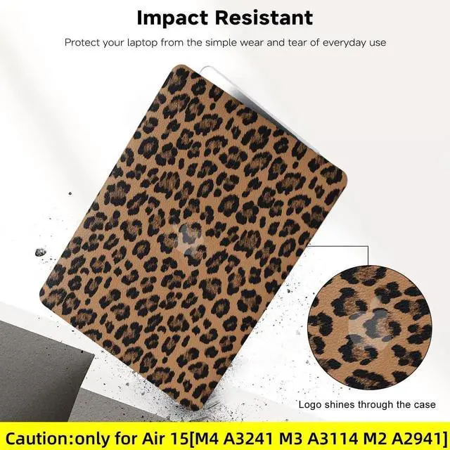 Alt view image 4 of 5 - BYCeke Compatible with MacBook Air 15 inch Case 2025 2024 2023 M4 A3241 M3 A3114 M2 A2941,for Mac Air15 M3 Leather Cheetah Print Hard Shell&Keyboard Cover for MacBook 15 M4 Plastic Cases,Leopard Brown