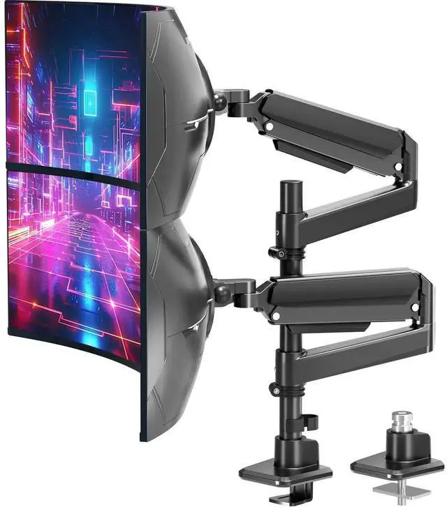 Main image of MOUNT PRO Dual Monitor Arm for Max 49" Ultrawide Screens up to 44 lbs, Heavy Duty Extra Tall Monitor Desk Mount, Vertical Stacked Adjustable Dual Monitor Mount, VESA Mount 75x75mm/100x100mm