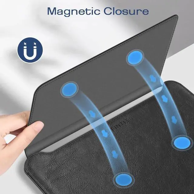 Alt view image 3 of 5 - Fintie Sleeve Case for MacBook Air 13.6 A3240 A3113 A2681, Pro 14 A3434 A3401 A3185 A3112 A2992 A2918 A2779 A2442, MacBook Pro/Air 13 - PU Leather Slim Bag Cover with Stand Feature, Black