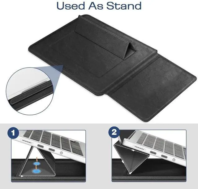 Alt view image 4 of 5 - Fintie Sleeve Case for MacBook Air 13.6 A3240 A3113 A2681, Pro 14 A3434 A3401 A3185 A3112 A2992 A2918 A2779 A2442, MacBook Pro/Air 13 - PU Leather Slim Bag Cover with Stand Feature, Black