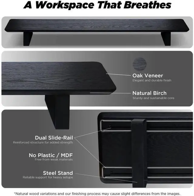 Alt view image 2 of 5 - ULTRARM Moodular Wooden Monitor Stand 45.6 (116cm) Large Desk Organizer with Metal Slide Rails for Drawer, Tray, Laptop, Tablet, Phone & Headphones Customizable Riser for Organized Workspace Black