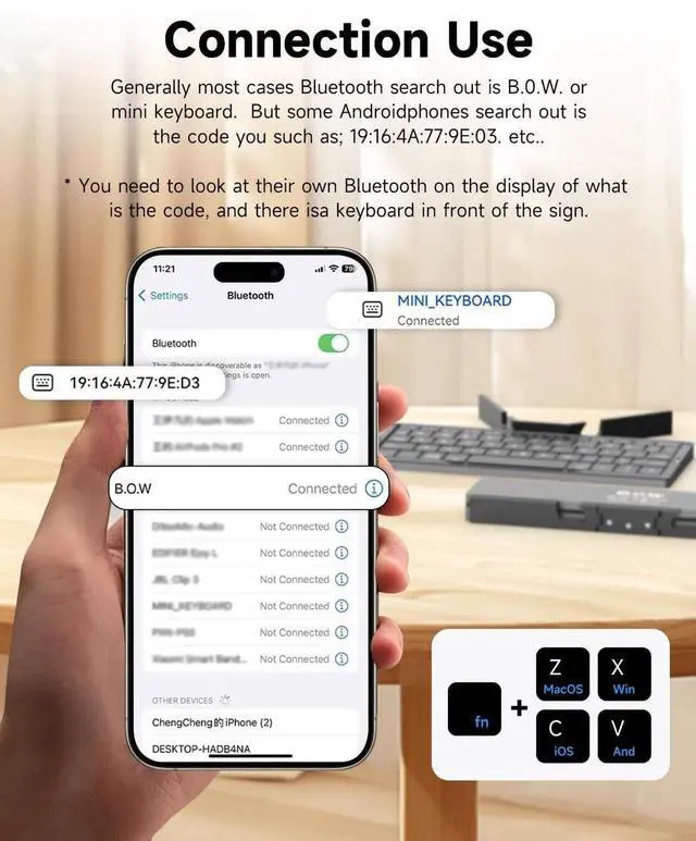 Alt view image 4 of 5 - SIKAI CASE Foldable Bluetooth Keyboard with Magnetic Stand,Aluminum Alloy Mini Quiet Folding Portable Lightweight Travel Rechargeable Pocket for Tablet,iPad, Phones, Black