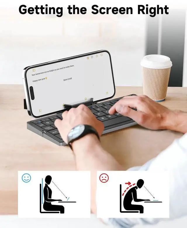 Alt view image 3 of 5 - SIKAI CASE Foldable Bluetooth Keyboard with Magnetic Stand,Aluminum Alloy Mini Quiet Folding Portable Lightweight Travel Rechargeable Pocket for Tablet,iPad, Phones, Black