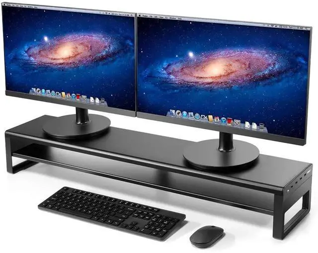 Main image of Vaydeer 2 Tiers Dual Monitor Stand USB 3.0 Aluminum Monitor Riser Strong & Sturdy Suitable for Computer,PC Monitor, Laptop, TV, Printer Metal Desk Organizer black