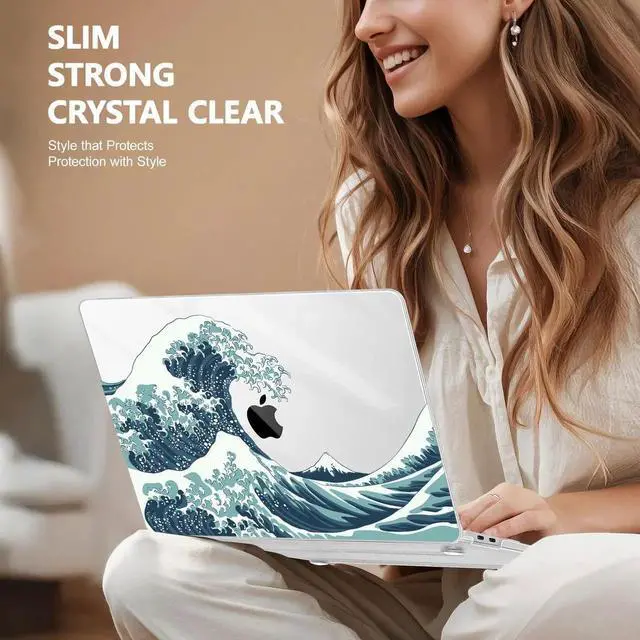 Alt view image 2 of 5 - May Chen Compatible with New MacBook Air 13 inch Case 2021, 2020 2019 2018 Release Model: M1 A2337 A2179 A1932, Plastic Hard Shell Case Cover for Mabook Air 13 inch with Retina Dispaly, Great Wave