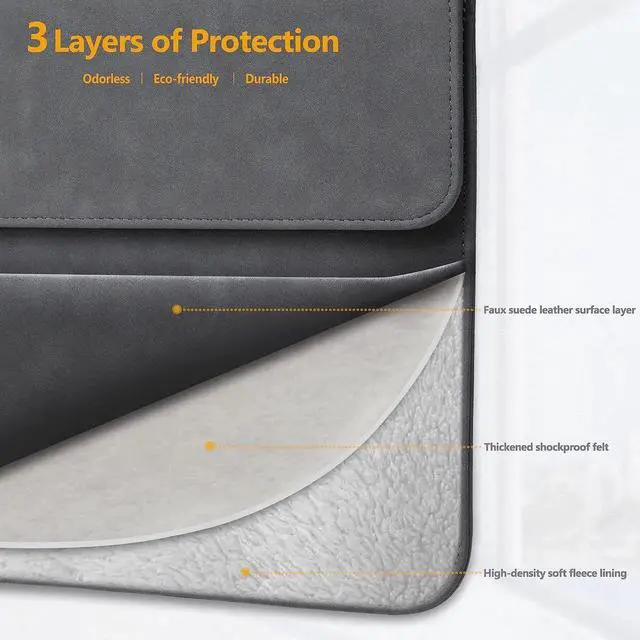 Alt view image 3 of 5 - HYZUO 15 Inch Laptop Sleeve Bag for 2025-2023 MacBook Air 15 M4 A3241 M3 A3114 M2 A2941, 15" Surface Laptop 7/6/5/4/3, MacBook Pro 15, Faux Suede Leather Case with Pouch, Space Gray-H