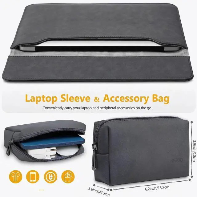 Alt view image 2 of 5 - HYZUO 15 Inch Laptop Sleeve Bag for 2025-2023 MacBook Air 15 M4 A3241 M3 A3114 M2 A2941, 15" Surface Laptop 7/6/5/4/3, MacBook Pro 15, Faux Suede Leather Case with Pouch, Space Gray-H