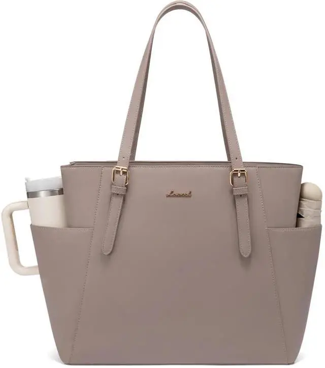Main image of LOVEVOOK Laptop Tote Bag for Women With Large Cup Holder, Leather Work Tote Bag for Women,15.6 Inch Professional Computer Briefcase Business Teacher Commuter Shoulder Bag,Office Travel Gift