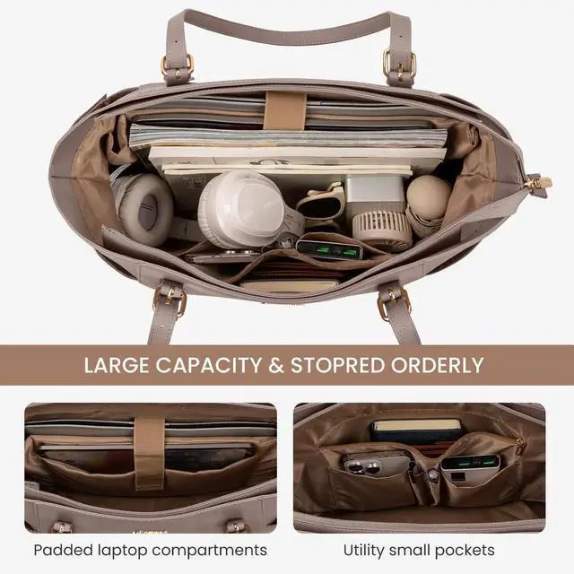 Alt view image 4 of 5 - LOVEVOOK Laptop Tote Bag for Women With Large Cup Holder, Leather Work Tote Bag for Women,15.6 Inch Professional Computer Briefcase Business Teacher Commuter Shoulder Bag,Office Travel Gift