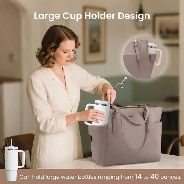 Alt view image 2 of 5 - LOVEVOOK Laptop Tote Bag for Women With Large Cup Holder, Leather Work Tote Bag for Women,15.6 Inch Professional Computer Briefcase Business Teacher Commuter Shoulder Bag,Office Travel Gift