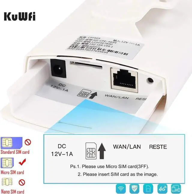 Alt view image 2 of 5 - KuWFi Waterproof Outdoor 4G LTE CPE SIM Card WiFi Router 150Mbps CAT4 SIM LTE Routers Work with IP Camera or Outside WiFi Coverage with 2pcs Antenna Only Work with SIM Card Mode Not for USA