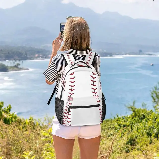 Alt view image 5 of 5 - Baseball Ball Print Pattern Large Backpack Rucksack Book Bag Travel Hiking School Bag for Adult Boys Girls