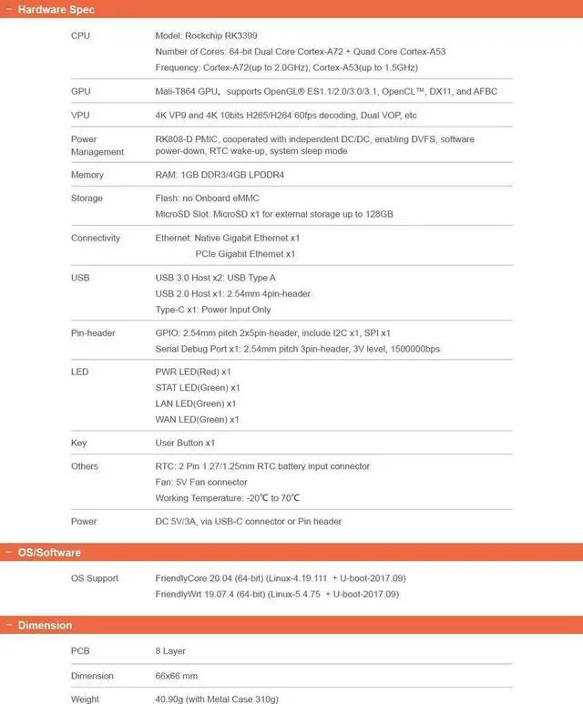 Alt view image 5 of 5 - Nanopi R4S Mini Portable Travel Router OpenWRT with Dual-Gbps Ethernet Ports 4GB LPDDR4 Based in RK3399 Soc for IOT NAS Smart Home Gateway(Without MAC chip)