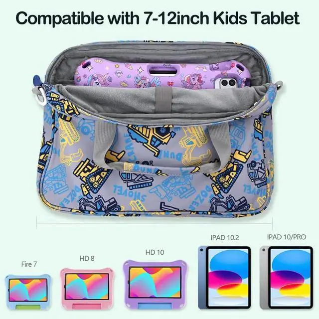 Alt view image 2 of 5 - Topevoeon Kids Tablet Bag with Handle Shoulder Strap, 13 inch Cute Excavator Tablet Sleeve Carrying Bag Case for Boy Girl Fit Fire HD 10 HD 8 IPAD 10 11 A16 10.2 7 8 9 Kids pro Tablets WJJ