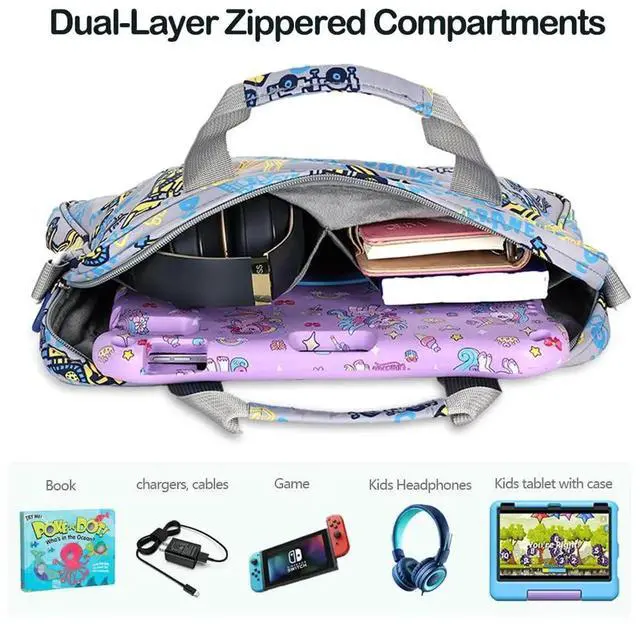 Alt view image 4 of 5 - Topevoeon Kids Tablet Bag with Handle Shoulder Strap, 13 inch Cute Excavator Tablet Sleeve Carrying Bag Case for Boy Girl Fit Fire HD 10 HD 8 IPAD 10 11 A16 10.2 7 8 9 Kids pro Tablets WJJ