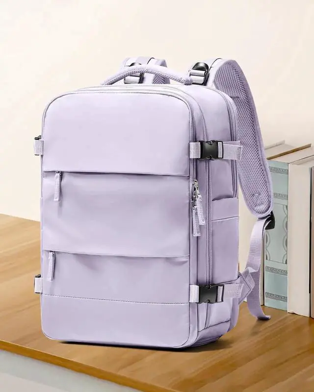 Alt view image 2 of 5 - coowoz Large Travel Backpack For Women Men,Carry On Flight Approved,Hiking Waterproof Outdoor Sports Rucksack Casual Daypack Fit 15.6 Inch Laptop Shoes Compartment (Purple)