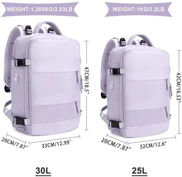 Alt view image 4 of 5 - coowoz Large Travel Backpack For Women Men,Carry On Flight Approved,Hiking Waterproof Outdoor Sports Rucksack Casual Daypack Fit 15.6 Inch Laptop Shoes Compartment (Purple)