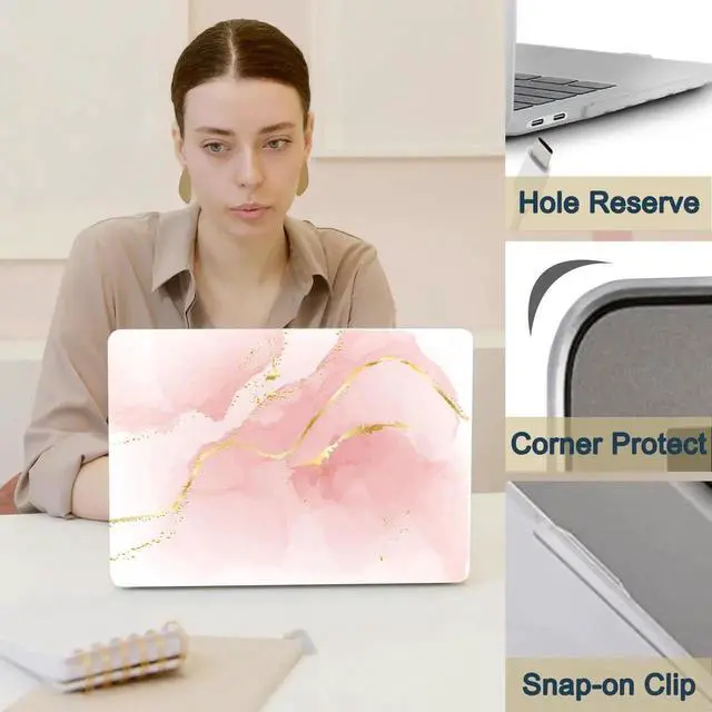 Alt view image 3 of 5 - Compatiable for MacBook Air 13 Inch Case 2020-2018, Retina Display & Touch ID, Plastic Hard Shell & Keyboard Cover Skin - Pink Marble