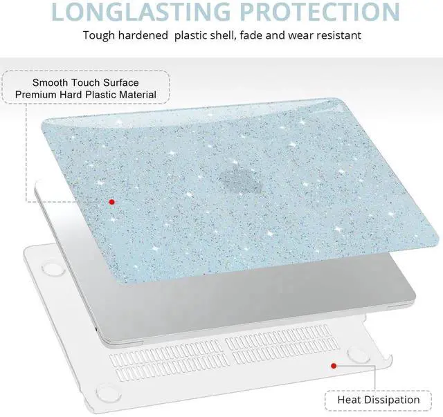 Alt view image 3 of 5 - Anban Compatible with MacBook Air 13 inch Case 2025 2024 2023 2022 M4 M3 M2 A3240 A3113 A2681, Luxirous Glitter Plastic Hard Shell+Keyboard Cover+Screen Protector for MacBook Air 13.6 inch Case, Blue