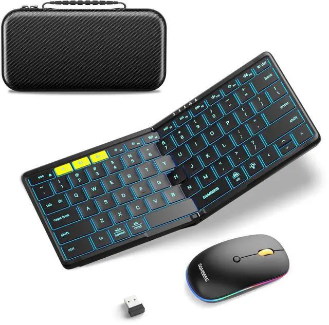 Main image of Foldable Keyboard and Mouse, Samsers KM08X Folding Bluetooth Keyboard Mouse Combo with Backlight, 2.4G + BT5.0 x 2, Full-Size Travel Keyboard & Portable Wireless Mouse for Windows iOS Mac OS Android