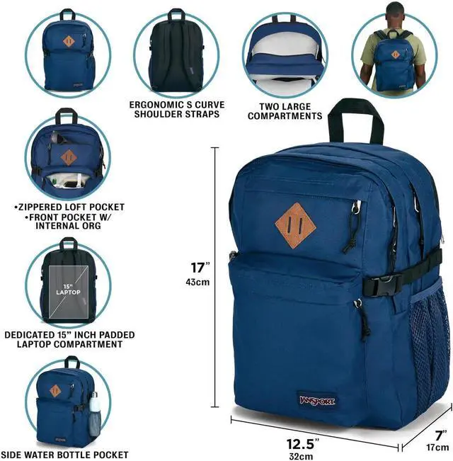 Alt view image 3 of 5 - JanSport Main Campus Backpack - Travel or Work Backpack with 15-Inch Laptop Sleeve and Dual Water Bottle Pockets, Faded Sage