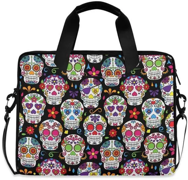 Main image of Sugar Skull Laptop Bag Case 13 14 15.6 inch Laptop Messenger Bag Crossbody Briefcase for Men Women with Shoulder Strap Handle