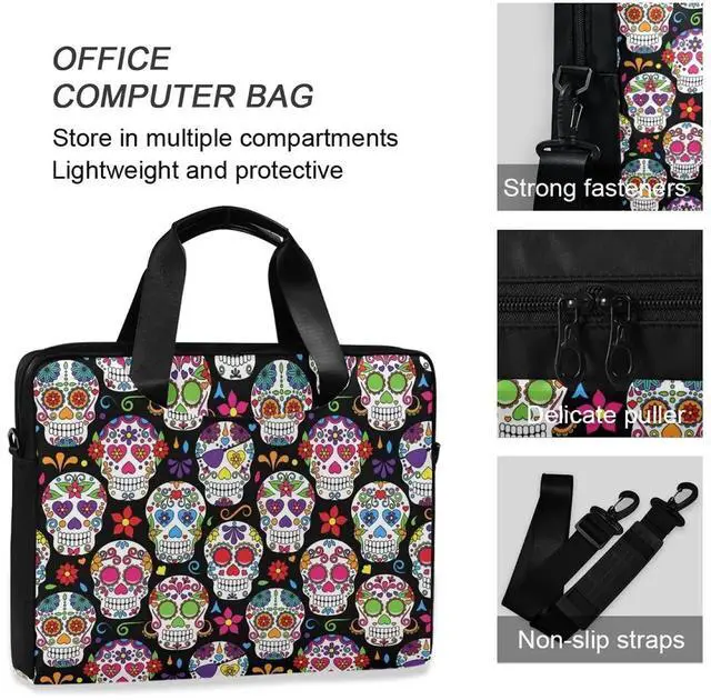 Alt view image 2 of 5 - Sugar Skull Laptop Bag Case 13 14 15.6 inch Laptop Messenger Bag Crossbody Briefcase for Men Women with Shoulder Strap Handle