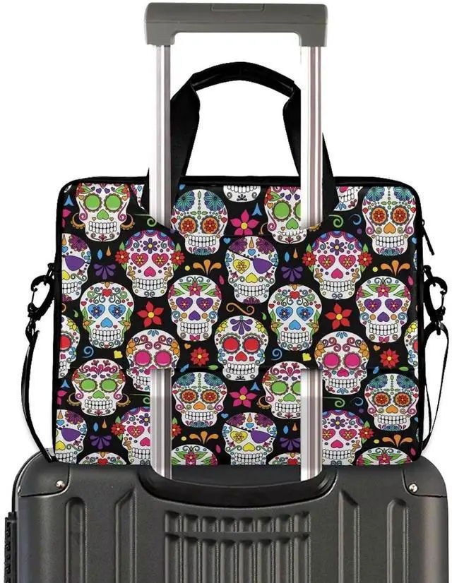 Alt view image 5 of 5 - Sugar Skull Laptop Bag Case 13 14 15.6 inch Laptop Messenger Bag Crossbody Briefcase for Men Women with Shoulder Strap Handle