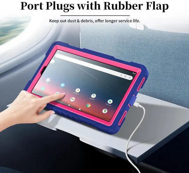 Alt view image 2 of 5 - Hoibon Shockproof Case for Walmart Onn 7 inch Tablet Case (2024 Model 100135924) Rugged Kids Friendly Case with Screen Protector Shoulder Strap Kickstand for Onn 7 4th Gen 2024 Model (NavyPink+2Pcs)
