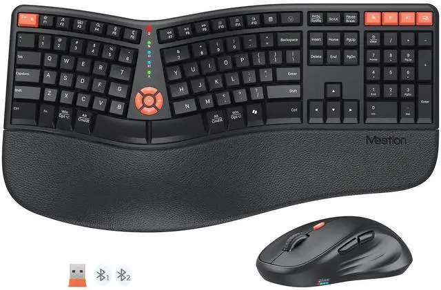 Main image of MEETION Ergonomic Keyboard and Mouse, 2.4G Wireless/Bluetooth Split Keyboard with Cushioned Palm Rest, 4 DPI Adjustable Mouse, Full Size Multi-Device Keyboard for Windows/Mac/PC/Laptop, Black