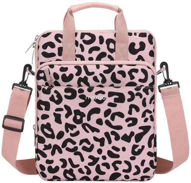 Main image of MOSISO 12.9 inch Tablet Sleeve Bag for iPad Pro 13 M4&iPad Air 13 M3 M2,iPad Pro 12.9 M2 M1 6/5th,Surface Laptop Go 12.4,Galaxy Tab S8+/S9+ 12.4, Leopard Grain Tablet Shoulder Bag with 3 Pockets, Pink